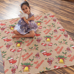 Family Name Merry Christmas Pattern  Sherpa Blanket