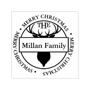 Family Name Merry Christmas Reindeer theme Self-inking Stamp