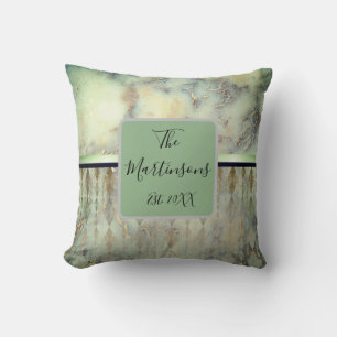 Family Name Minty Green Marble Harlequin Cushion
