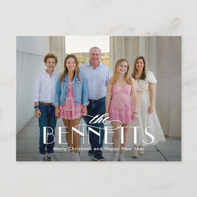 Family Name Modern Elegant Photo Holiday Postcard (Front)