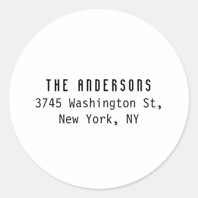 Family Name Modern Plain Professional Black White Classic Round Sticker (Front)