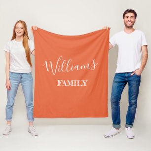 Family Name Modern Script Personalised Orange Fleece Blanket