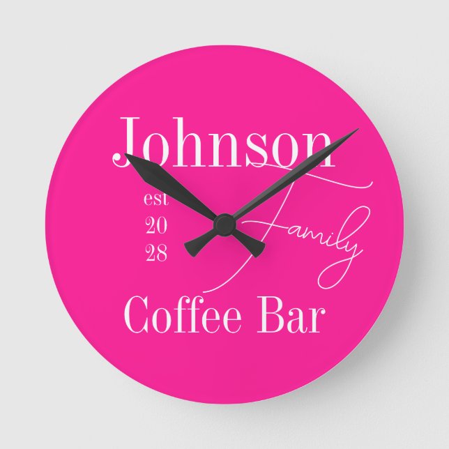 Family Name Modern Typography Round Clock (Front)