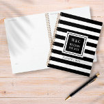 Family Name Monogram Black Stripe 2021 Planner<br><div class="desc">Stylish trendy personalised initials monogram planner featuring a black and white striped pattern with your initials and family name with your established date set in a black-bordered square with a classic white text. Designed by Thisisnotme©</div>