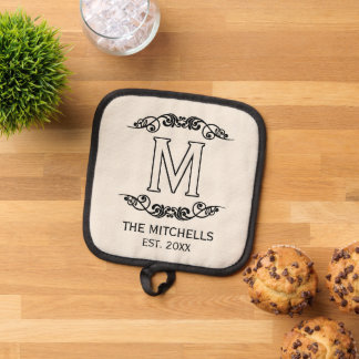 Family Name Monogram Chic Antique Filigree Scroll Pot Holder