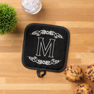 Family Name Monogram Chic Antique Filigree Scroll Pot Holder