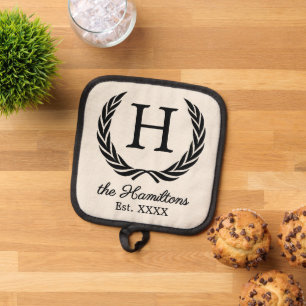 Family Name Monogram Chic Antique Laurel Wreath Pot Holder