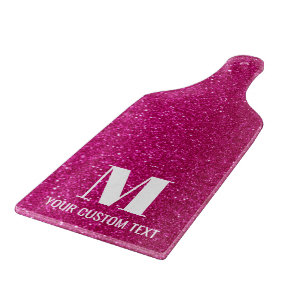 Family Name Monogram Chic Hot Pink Glitter Cutting Board
