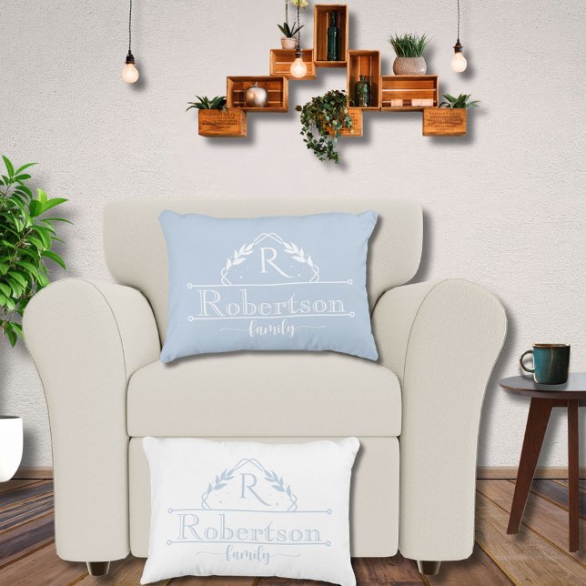Family Name Monogram Decorative Frame Blue Cushion (Creator Uploaded)