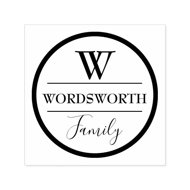 Family name monogram DIY round black Self-inking Stamp (Design)