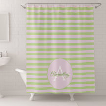 Family Name Monogram Pastel Pink Green Striped