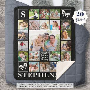 Family Name Monogram Quote Heart 20 Photo Collage Sherpa Blanket