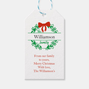 Family Name Monogram Red Green Christmas Gift Tags