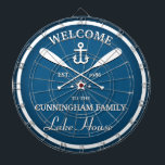 Family Name | Oars and Anchor Custom Blue Dartboard<br><div class="desc">Fun "welcome to the lake house" personalised dart board.  Change the name,  the year and the name of your vacation getaway (beach house,  cottage,  summer house,  etc.) to make this a wonderfully unique gift.</div>