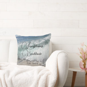 Family Name Ocean Waves Throw Pillow