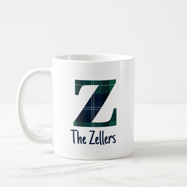 Family Name or Company Name Plaid Letter z Initial Coffee Mug (Left)