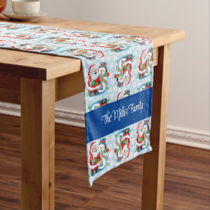 Family Name or Text Snowman Santa Christmas Long Table Runner