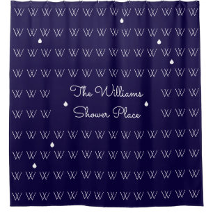 family name personalised bath place blue shower curtain