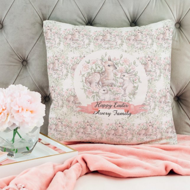 Family Name Personalised Deer Bunny Easter Cushion (Creator Uploaded)