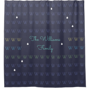 family name personalised shower curtain blue