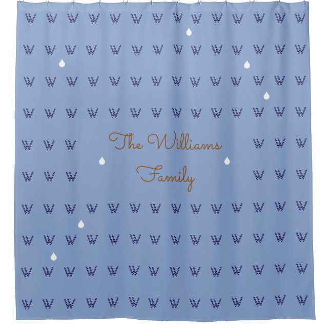 family name personalized blue (custom) shower curtain (Front)