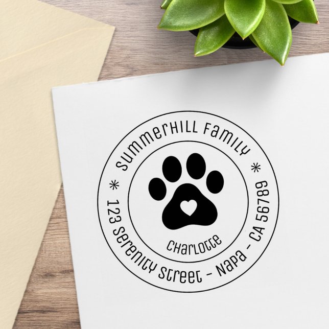 Family Name Pet Paw Print Round Address Rubber Stamp (Creator Uploaded)