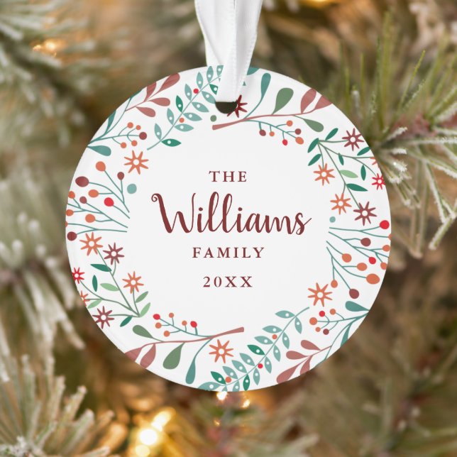 Family Name Photo Christmas Holiday Floral Ornament (Tree)