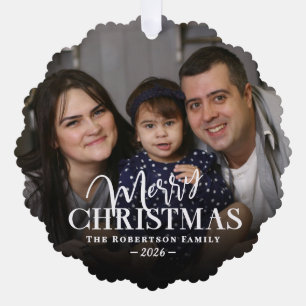 Family Name Photo Overlay Merry Christmas  Tree Decoration Card
