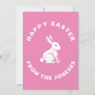 Family Name Pink White Happy Easter Bunny Rabbit