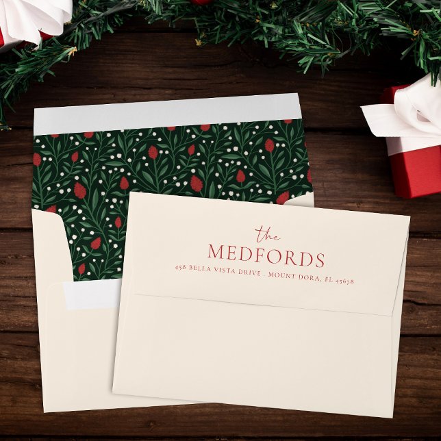 Family Name Pre-Addressed Christmas Floral Pattern Envelope (Creator Uploaded)