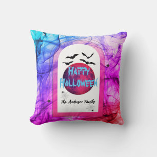 Family Name Purple Pink Modern Happy Halloween  Cushion