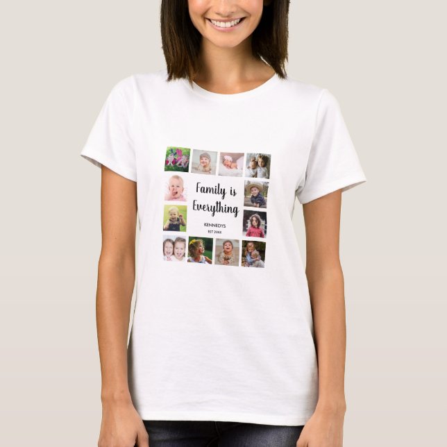 Family Name Quote 12 Photo Collage T-Shirt (Front)