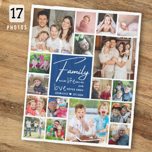 Family Name Quote 17 Photo Collage Blue And White Fleece Blanket