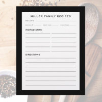 Family Name Recipe Insert | Simple Black & White