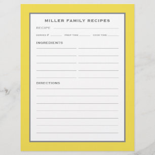 Family Name Recipes Simple Modern Yellow & Grey
