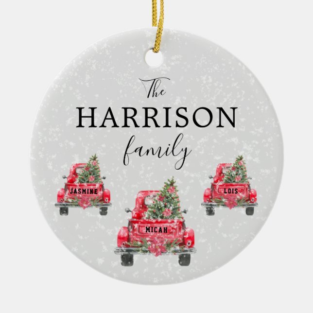 Family Name Red Truck Christmas Tree Holiday Ceram Ceramic Tree Decoration (Front)