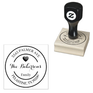 Family Name Return Address round logo Rubber Stamp