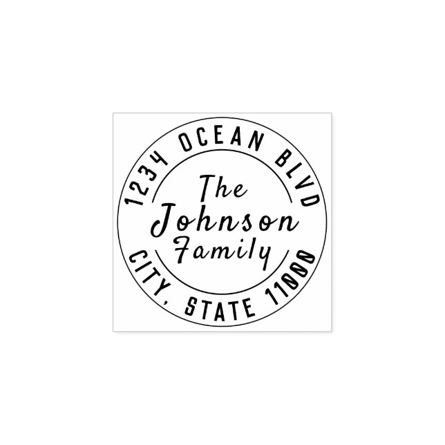 Family Name Return Address Round Rubber Stamp (Imprint)