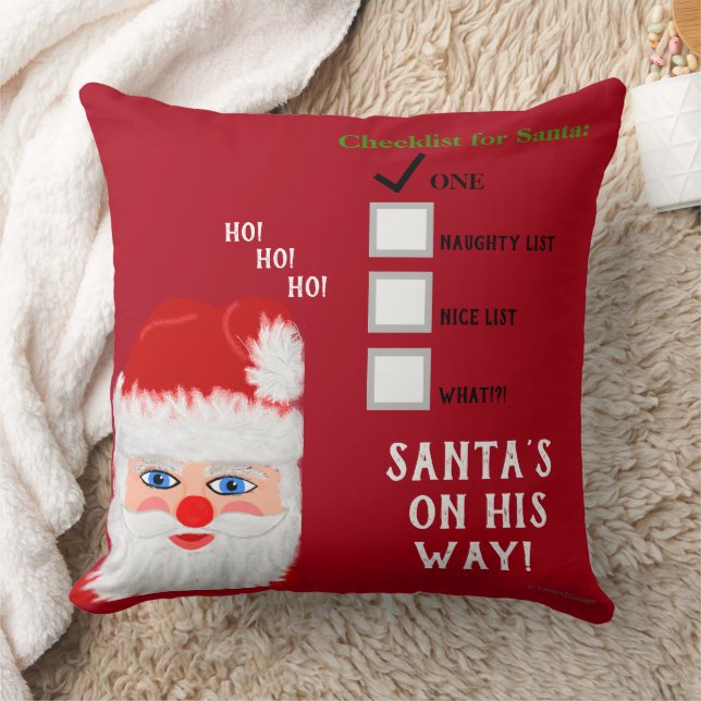 Family Name Santa's Naughty Nice List Red Cushion (Blanket)