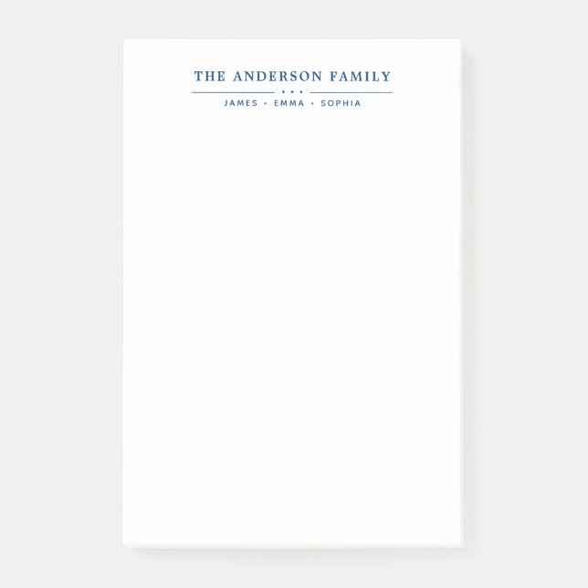 Family Name Script Navy Blue Typography Post-it Notes (Front)