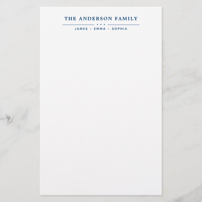 Family Name Script Navy Blue Typography Stationery (Front)
