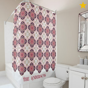 Family Name Spanish Tiles Flower Pattern Azulejos Shower Curtain