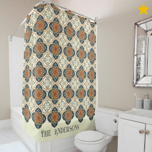 Family Name Spanish Tiles Flower Pattern Azulejos Shower Curtain