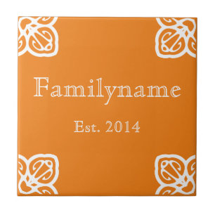 Family Name - Spanish White on Blue Ceramic Tile