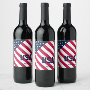 Family Name Stars Stripes USA Wine Label