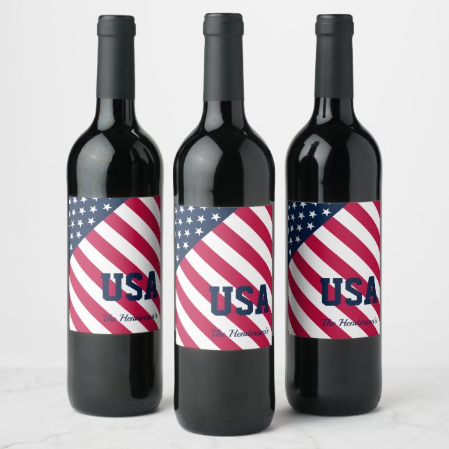 Family Name Stars Stripes USA Wine Label (Bottles)