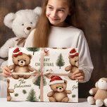 Family Name Teddy Bear Christmas  Wrapping Paper<br><div class="desc">"Feel the embrace of winter with our delightful wrapping paper,  featuring teddy bears in red dresses amidst a winter wonderland."
Family Name Teddy Bear Christmas</div>