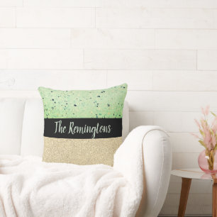 Family Name Terrazzo Sparkly Throw Pillow