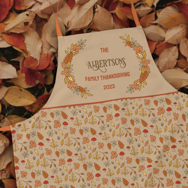 Family Name Thanksgiving Fall Leaves Apron (Creator Uploaded)