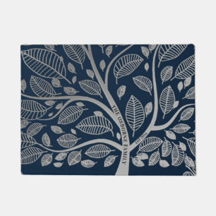  Family Name Tree Blue Grey Leaves Genealogy     Doormat